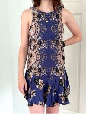 Free People Navy Paisley-Floral Mini Dress